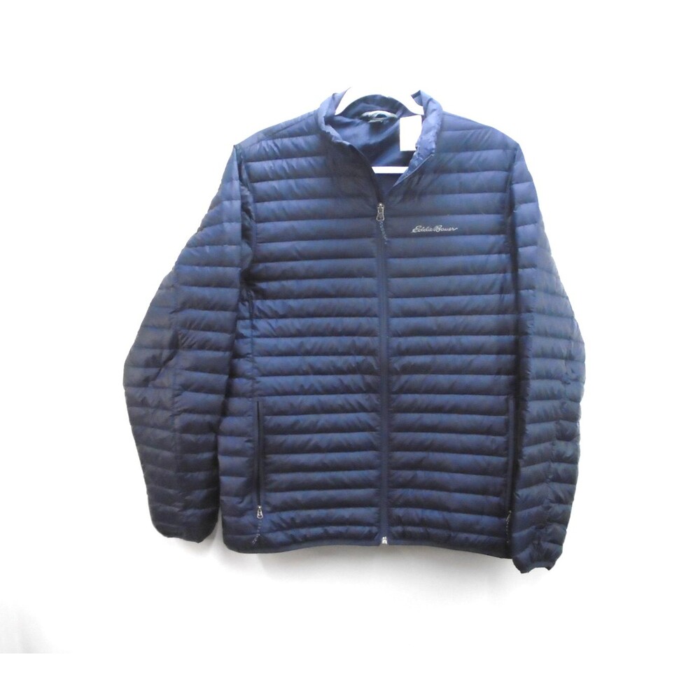Eddie Bauer Men Microlight Down Puffer Jacket Medium Navy Blue Packable 650 Fill
